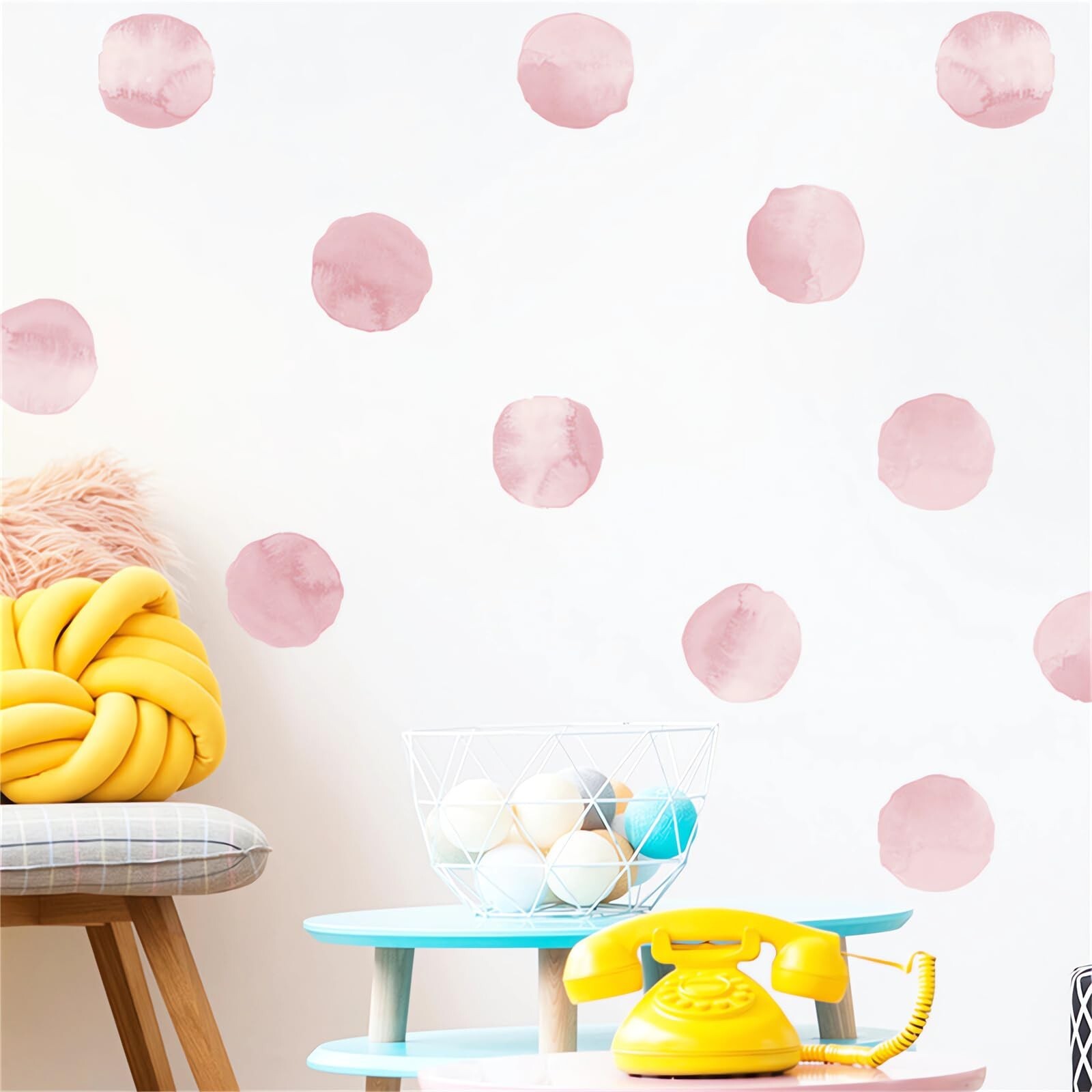 6 Sheets 72 Pcs Light Pink Watercolor Polka Dot Wall Stickers, sacinora DIY C…