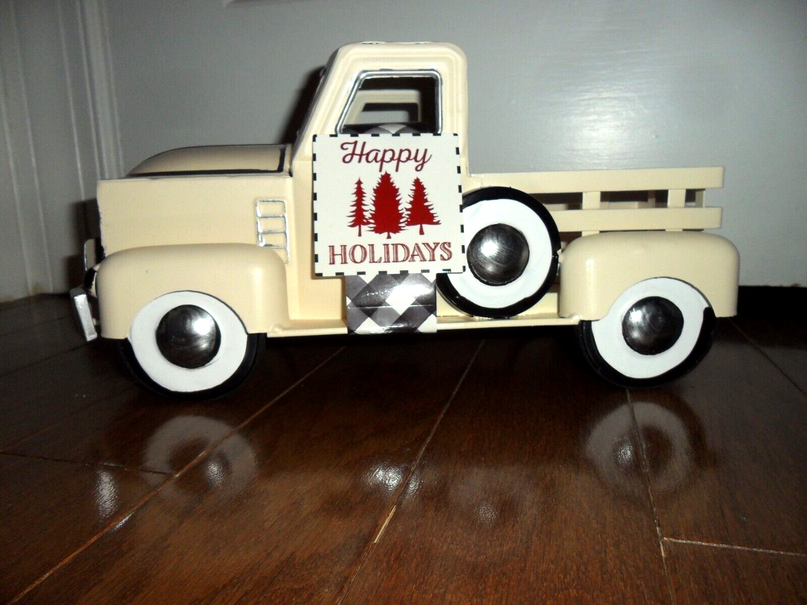 Beige Metal Truck Decoration Happy Hollidays Rustic Home Style