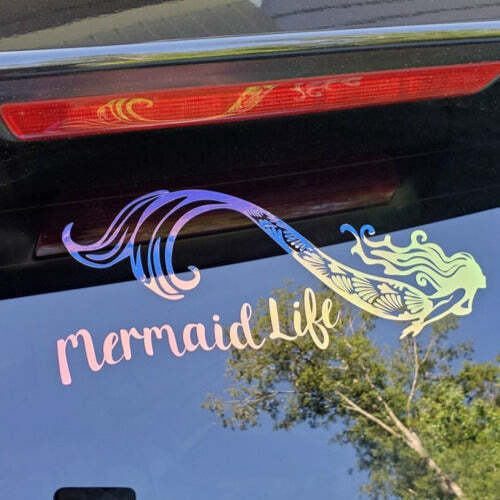 Mermaid life Decal for car boat laptop Tumbler blue gold holographic sticker