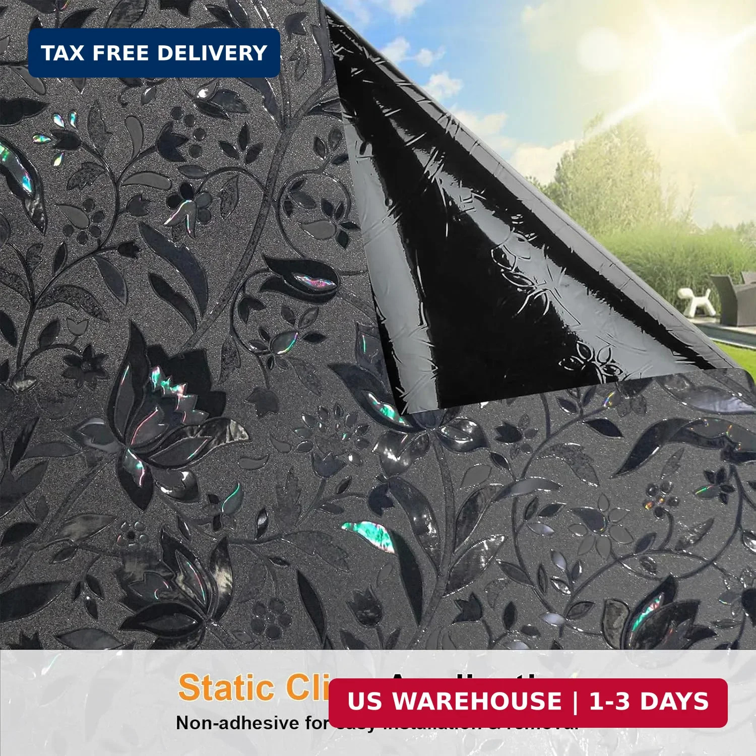 Blackout Window Film, 100% Sun Light Blocking Removable Privacy Window Cover, St