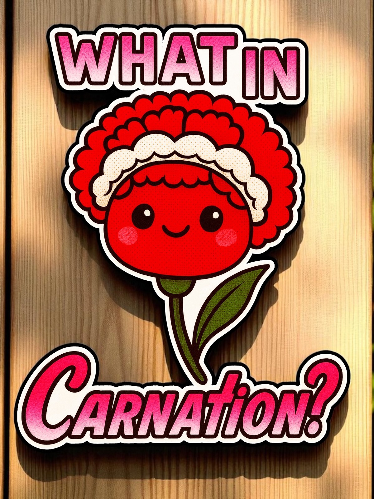 What In Carnation Funny Kawaii Flower Pun 3.5", 4", and 5" Sticker Decal Vinyl