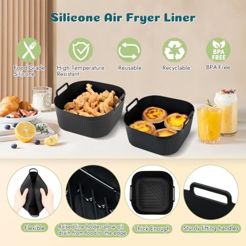 BYKITCHEN Small Silicone Air Fryer Liners 5.5in Reusable for 1.5-3 QT Air Fryers