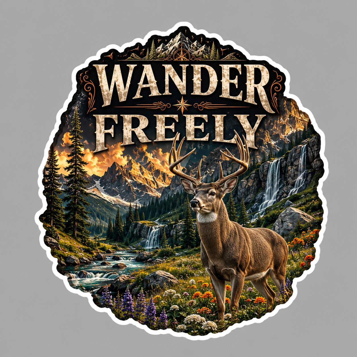 Deer Sticker Vinyl Decal Wander Freely Mountain Wildlife Adventure Nature Gift