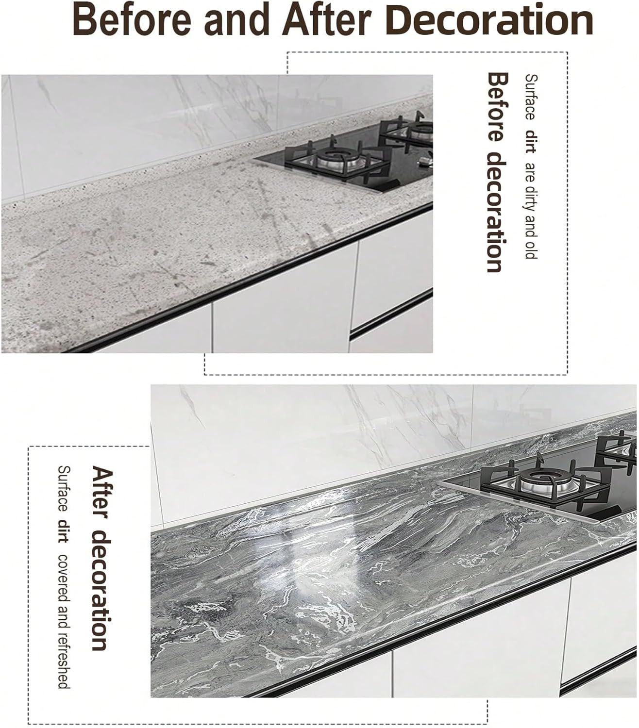 Thick Glossy Grey Silver Marble Peel and Stick Kitchen Sticker for Countertop…