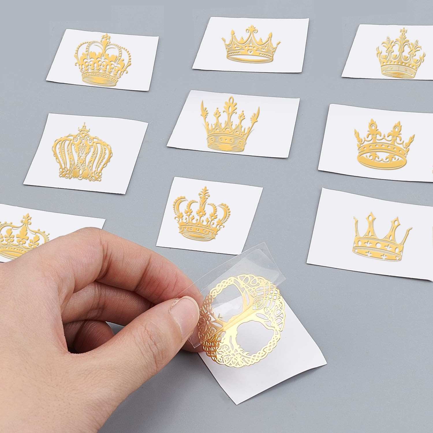 9Pcs 1.6X1.6 Inch Crown Pattern Stickers Crown Metal Sticker Self Adhesive Gold
