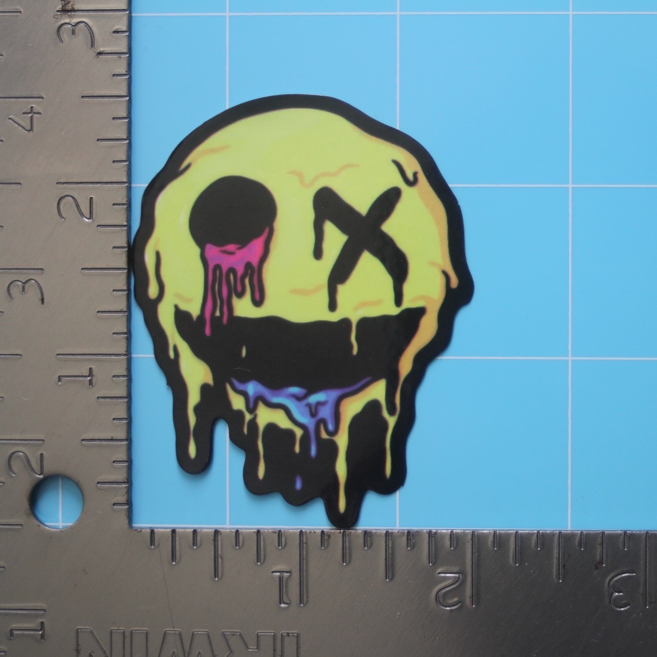 Horror Sticker (TRIPPY 6 MELTING SMILEY) Creepy Halloween, Gloss PVC Decal