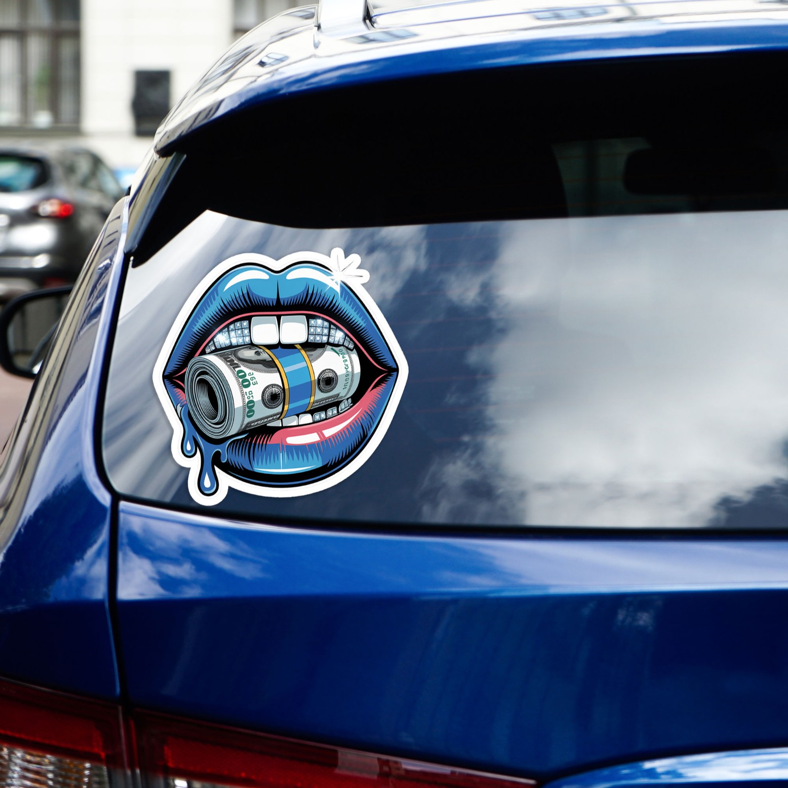 Blue Lips with Grills – Vinyl Decal Sticker – Car Window Laptop – #1638
