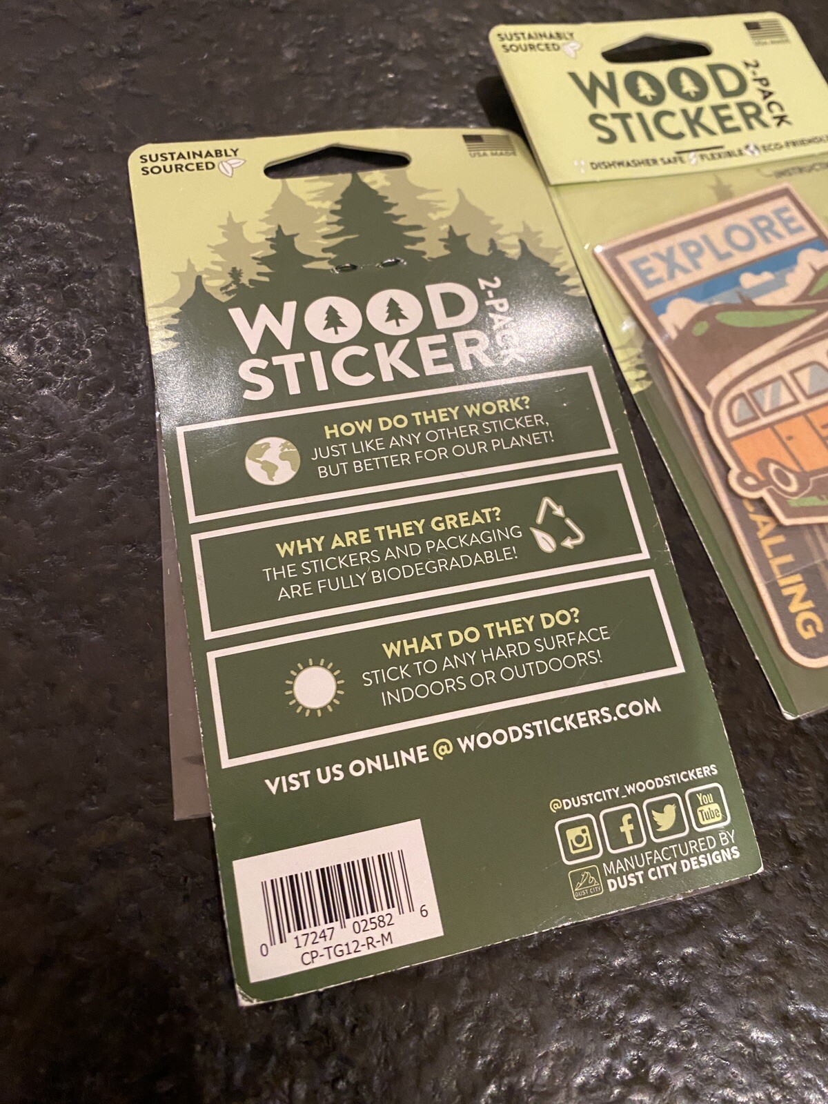 Sustainably Sourced Wood Sticker 2-Pack Retro Bus The Road Is Call 3M Decal USA