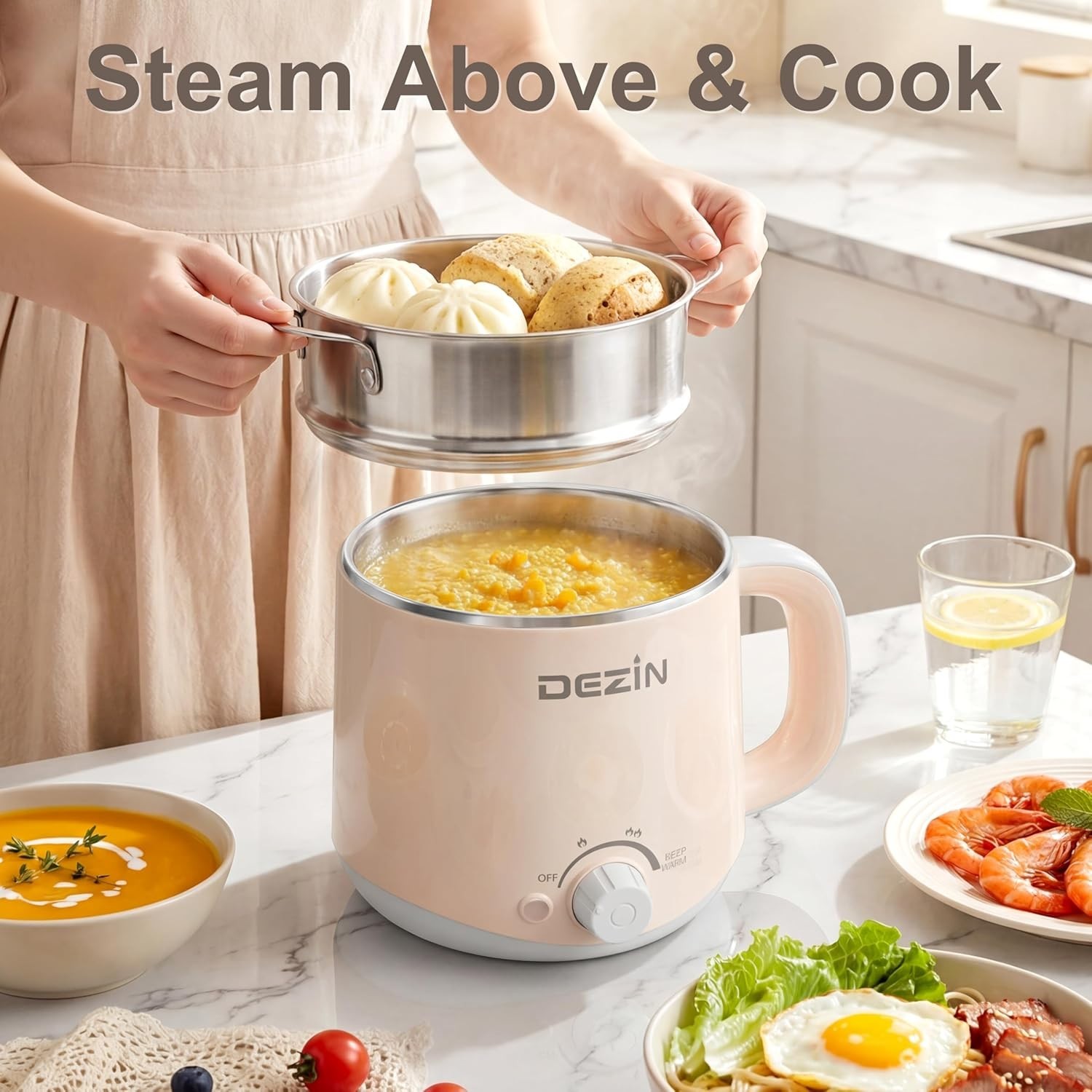 Hot Pot Electric with Steamer, Rapid Noodles Cooker, Stainless Steel Electric…