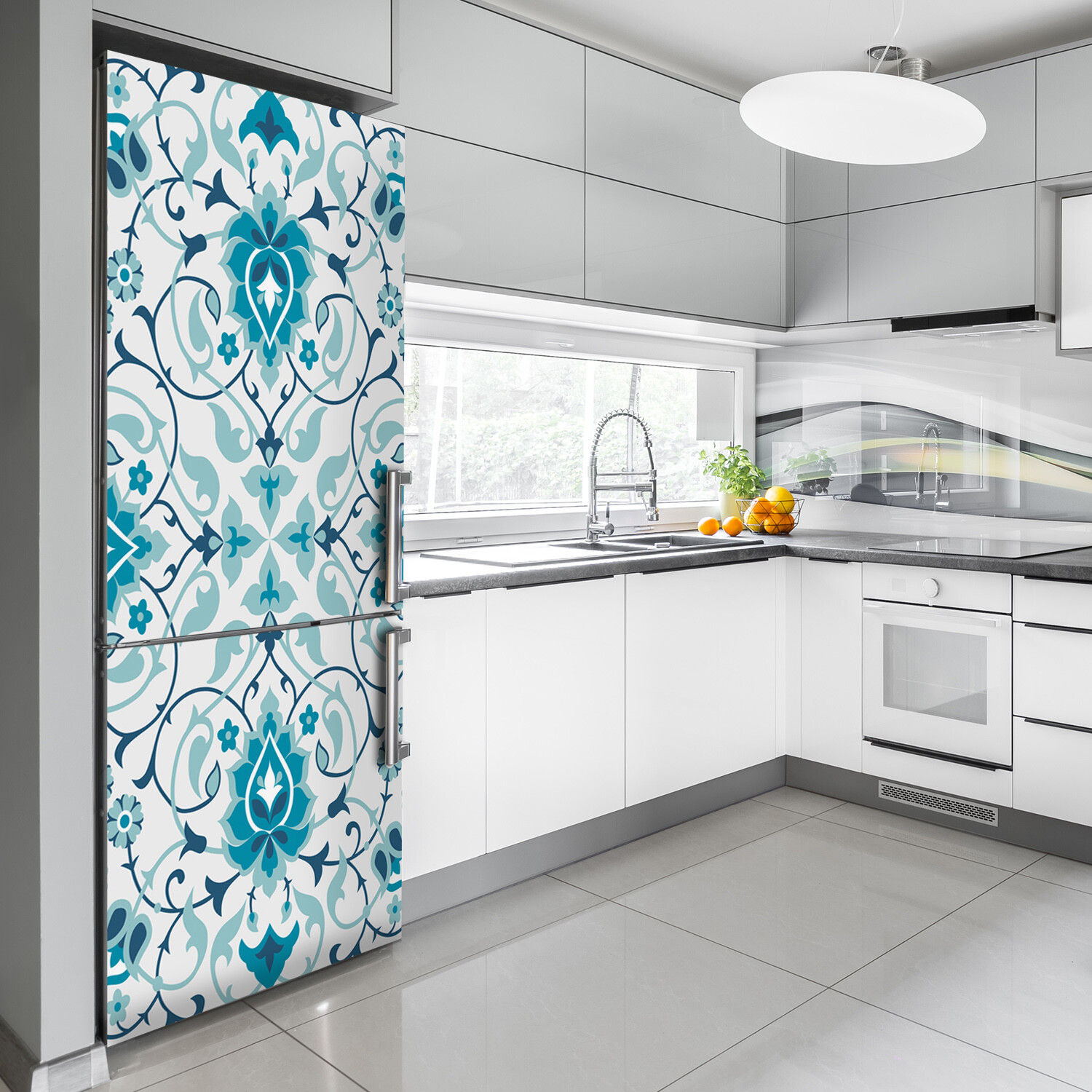 3D Art Refrigerator Wall Kitchen Removable Sticker Magnet Flowers Arabic pattern
