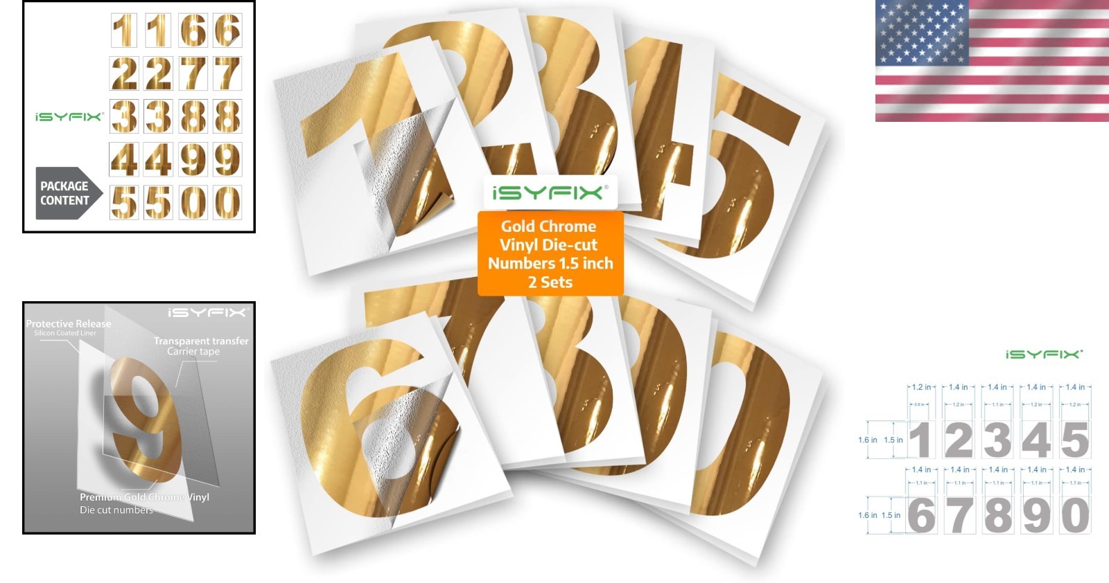 Self-Adhesive Gold Chrome Number Stickers – 20-Piece Set for Home or Business