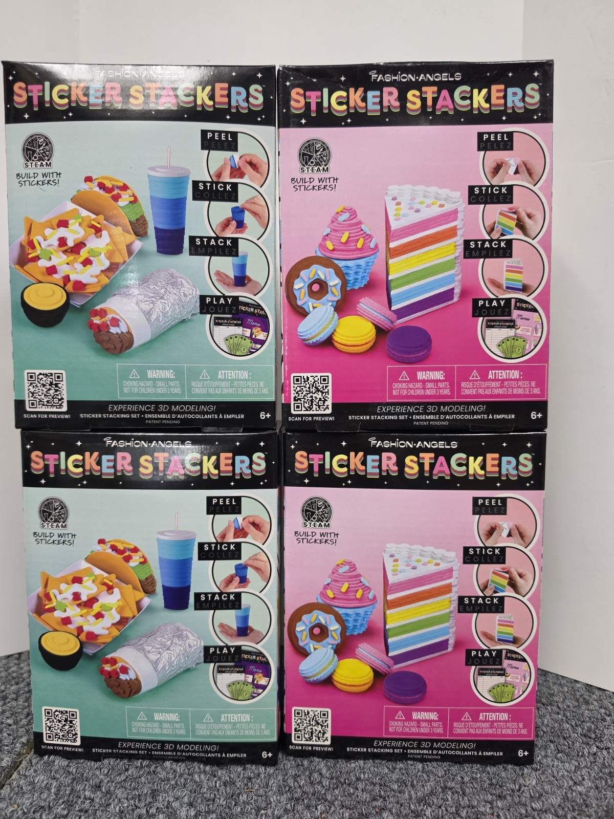 4 X Fashion Angels Sticker Stackers Foam Sticker Stacking System -2 boxes/style
