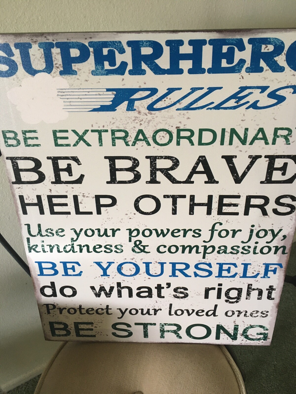 Superhero Rules Wall Sign Vinyl Poster Playroom Decor 16 x 20 inches