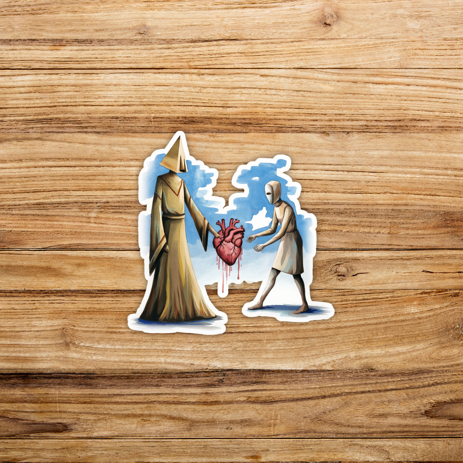 Surreal Heart Exchange Art Print – Eerie Faceless Figures, Anatomical Heart #936