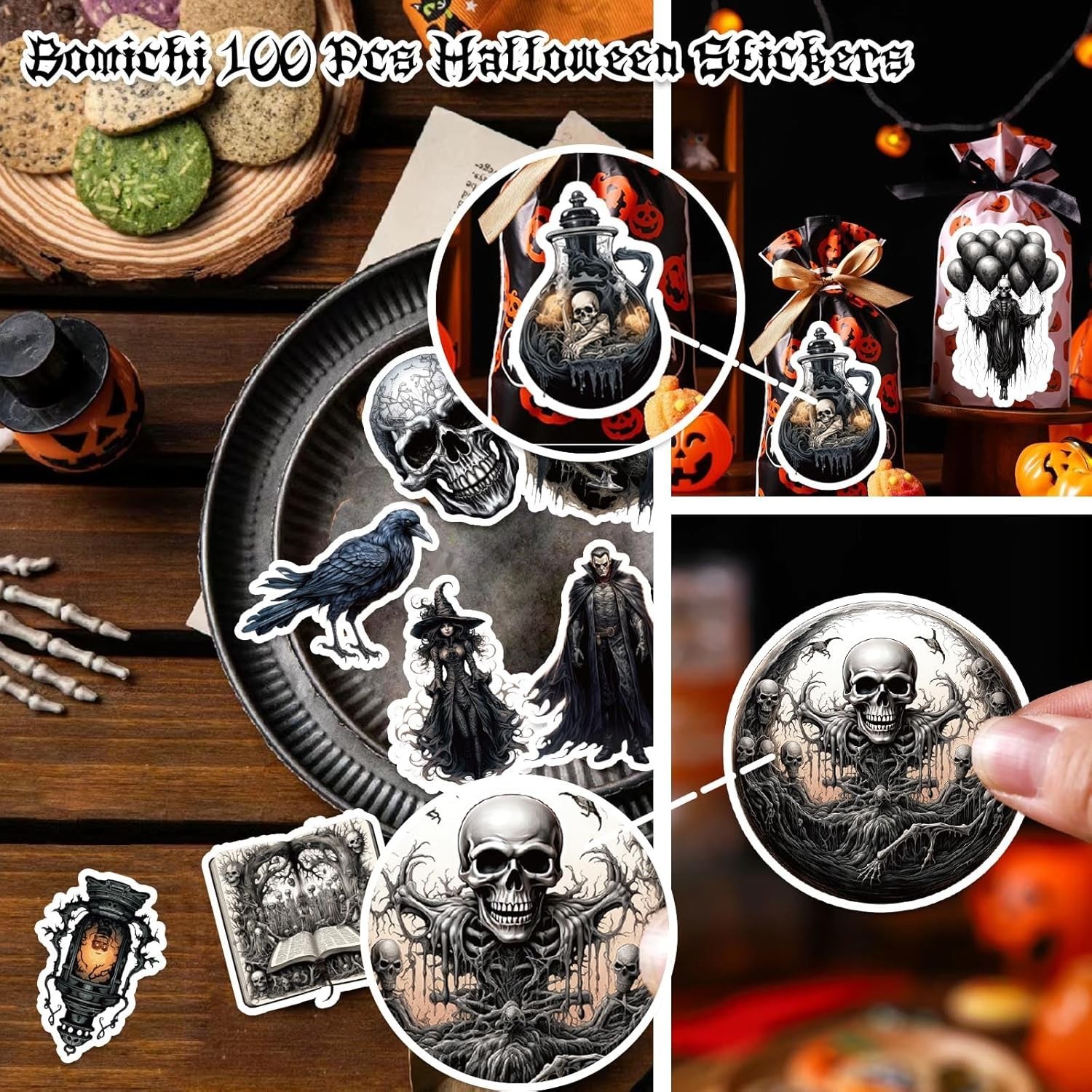 Goth Sticker Lot 100 Stickers Horror Halloween Gothic Skulls Cats Pumpkins More!