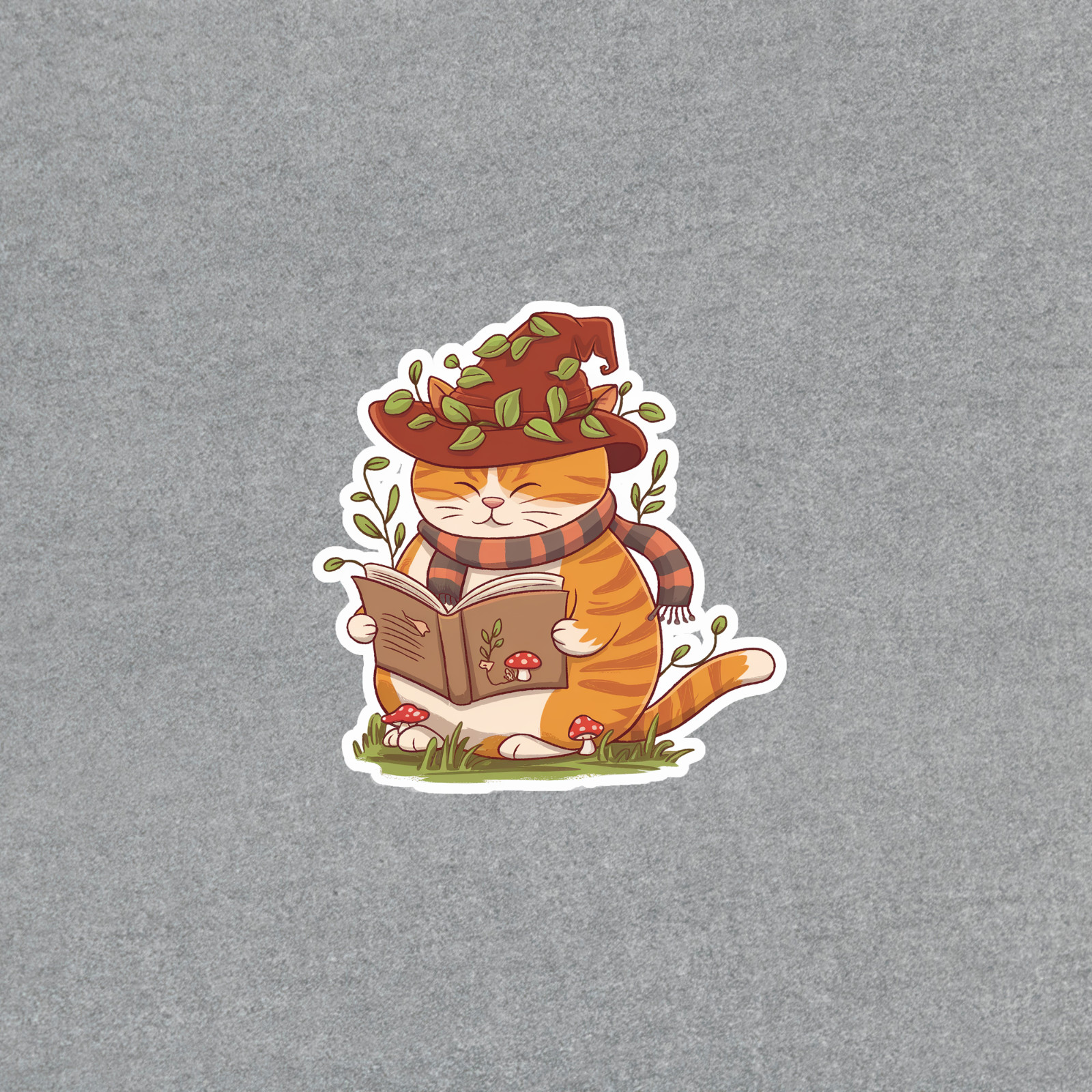 Adorable Cat Witch Reading Book Sticker – Whimsical Autumn Feline Decal #3750