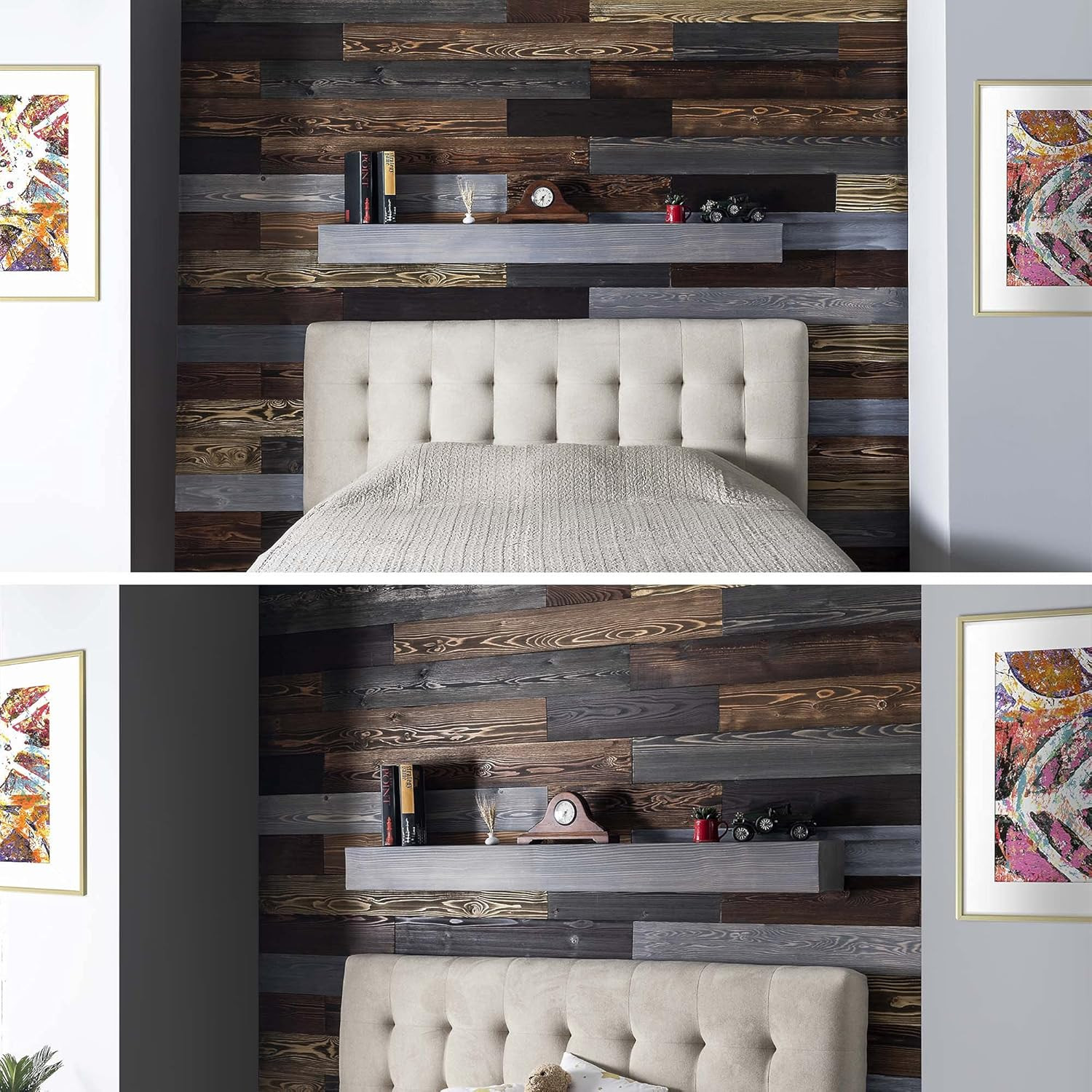5.5 Inches Wide Barnwood Wall Planks, Rustic Solid Wood Panels, Accent Wall Deco
