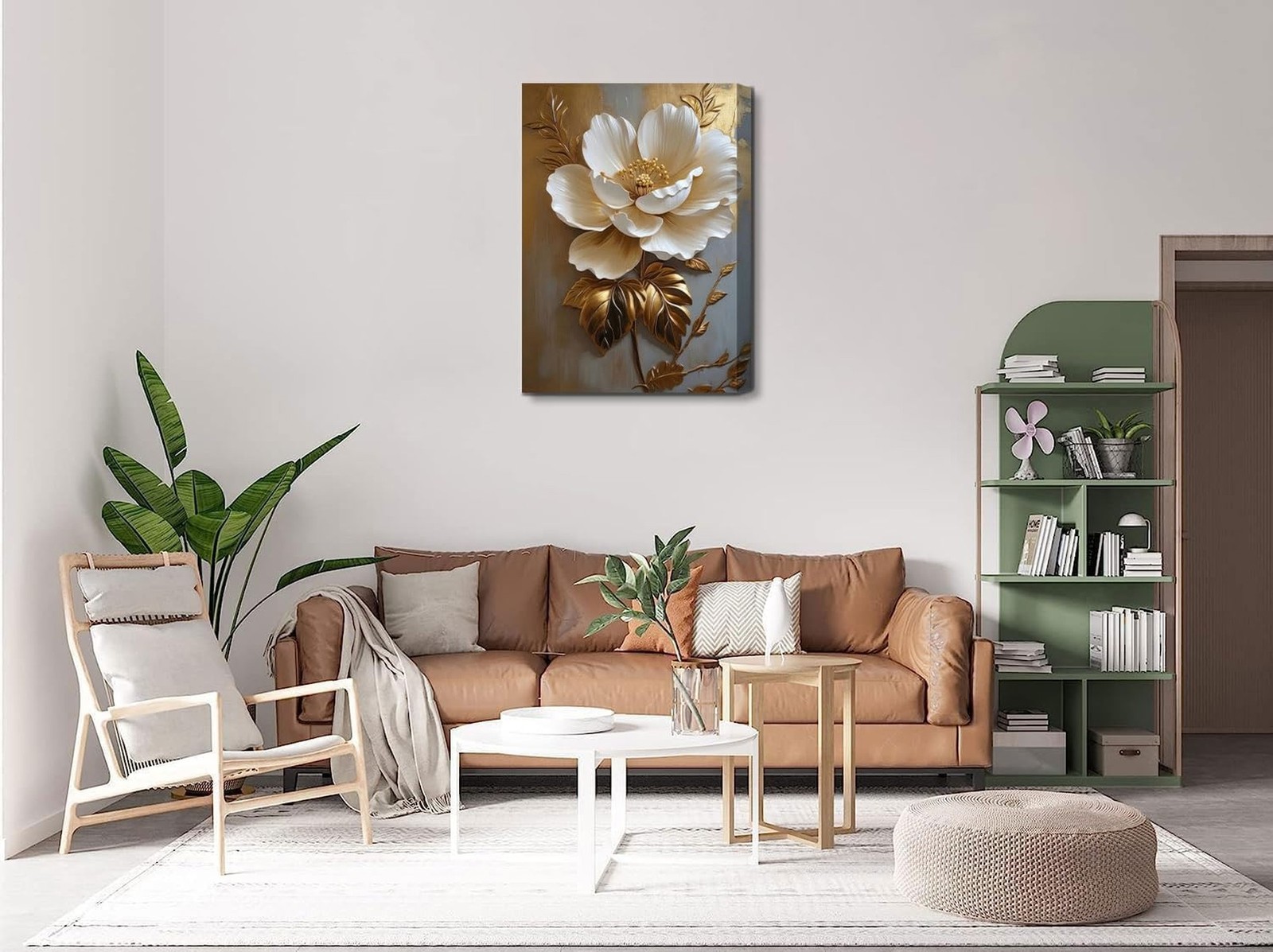 Flower Pictures Canvas Wall Art White Gold Flowers Elegant Wall Decor Picture…