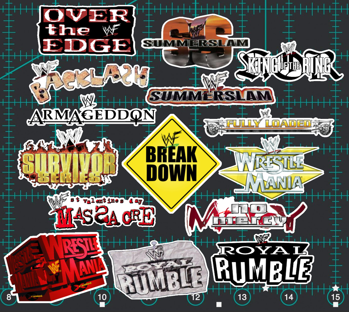 15 90's Attitude Era PPV Stickers – White, Clear or Holographic- Wrestling WWF