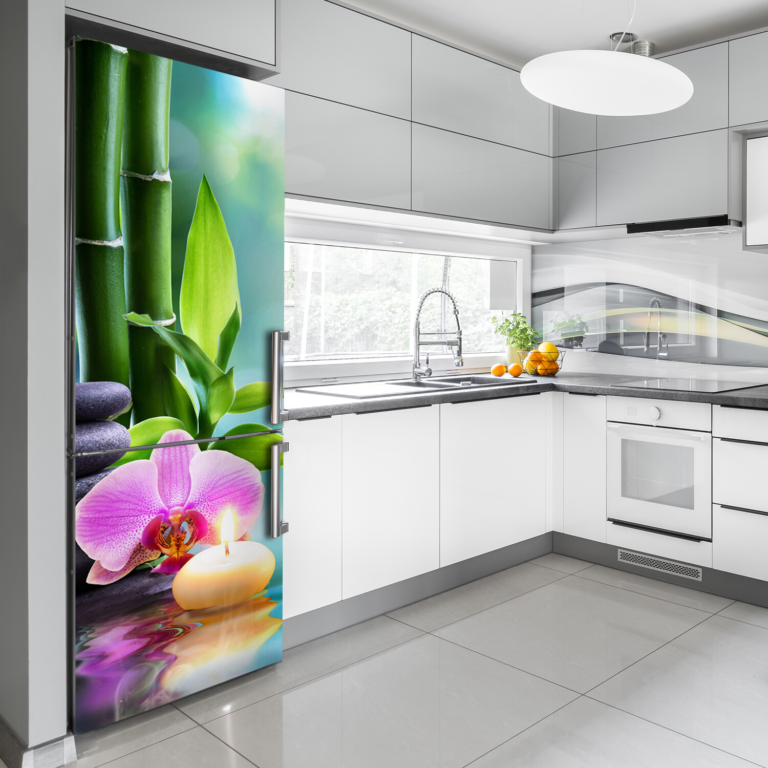3D Art Refrigerator Kitchen Removable Sticker Magnet Flowers Orchid and bamboo