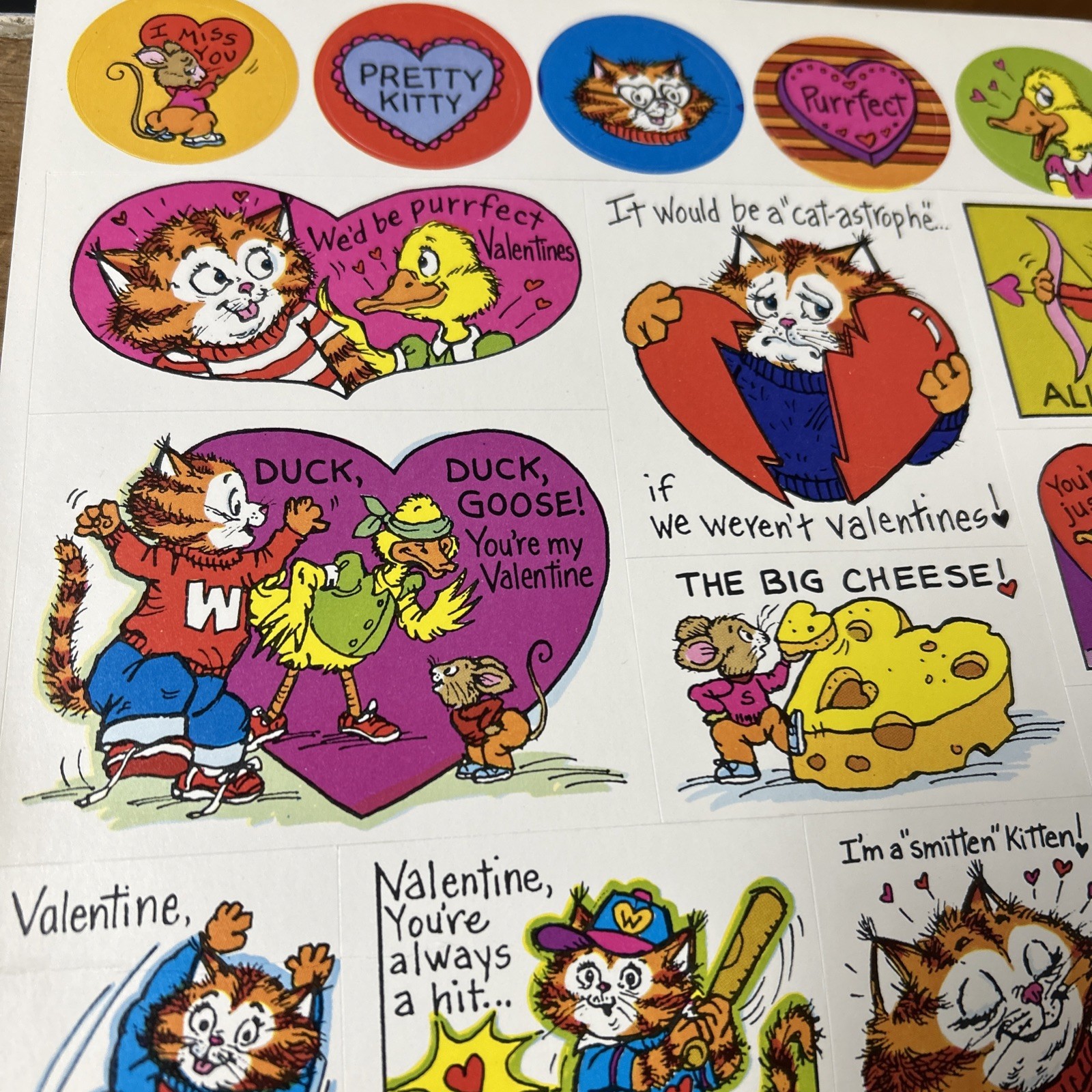 80’s Vintage Whiskers Valentine Stickers Cat Weekly Reader Kitty Duck Valentines