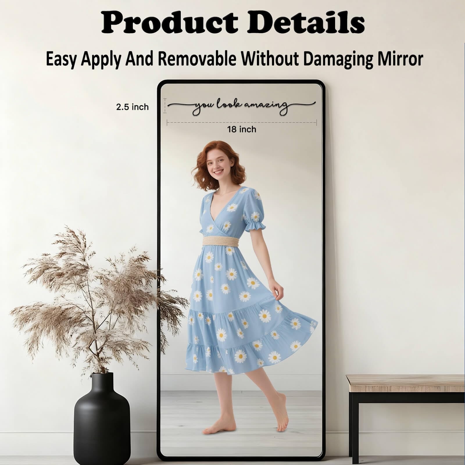 You Look Amazing Mirror Decal – 18 x 2.5 Inch Mirror Vinyl Slogan Wall Sticke…