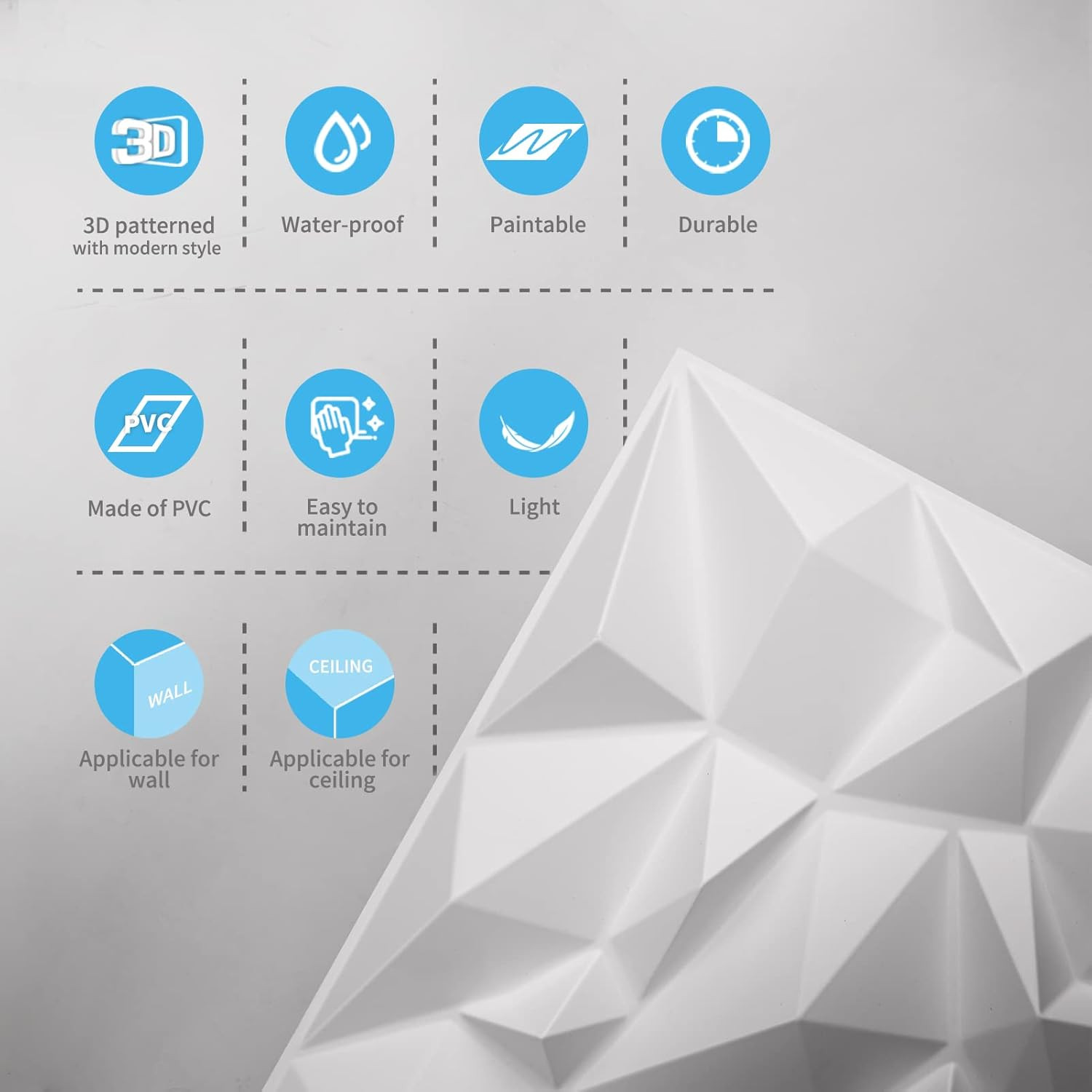 Art3D Textures 3D Wall Panels White Diamond Design for Interior Wall Decor Pack