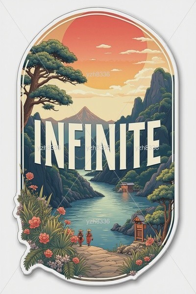 Infinite Sticker – Serene Mountain and River Scene with Bold Text – Zink Print