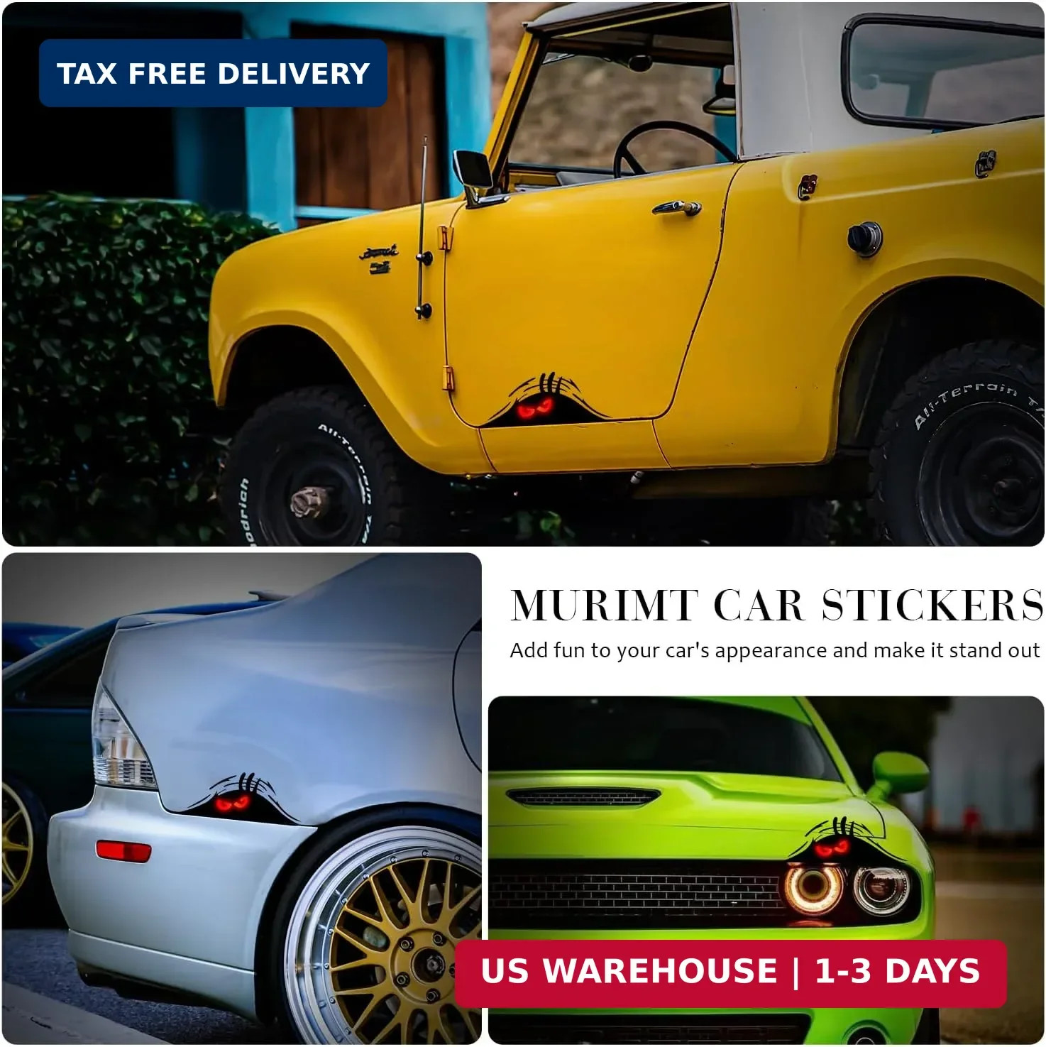 2PCS Murimt Peeking Monster Funny Car Stickers and Decals – Waterproof Reflectiv