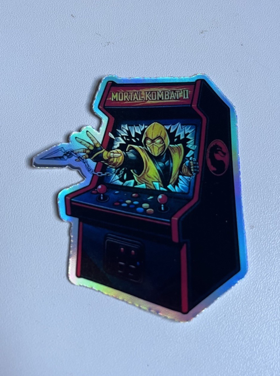 Retro Mortal Kombat 2-arcade machine Scorpion 3inch Holographic Sticker