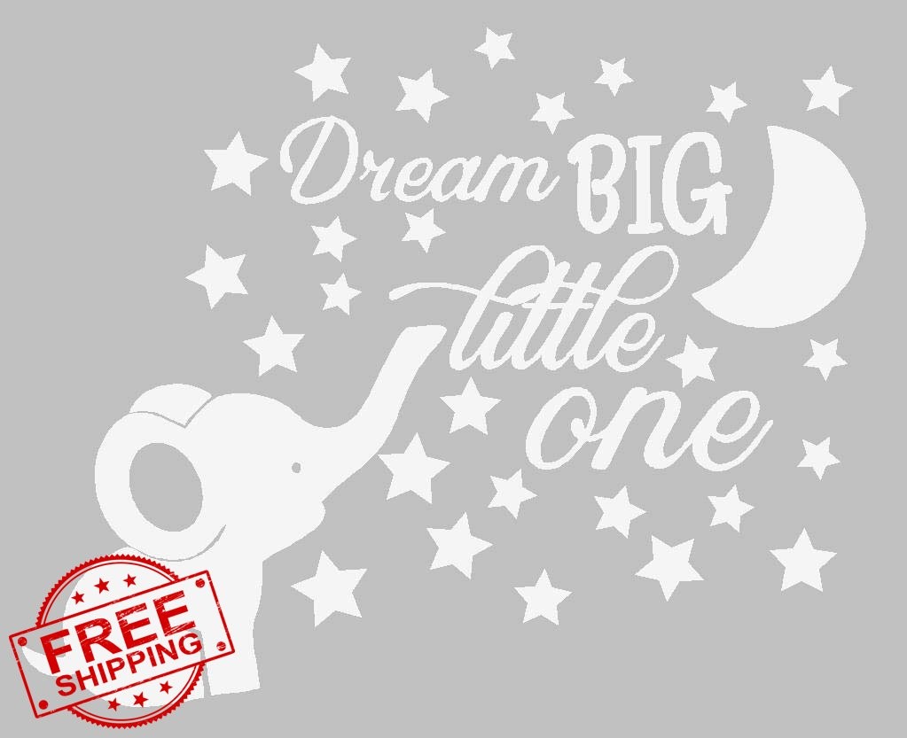 Dream Big Elephant Moon Stars Wall Decals Baby Girl Room