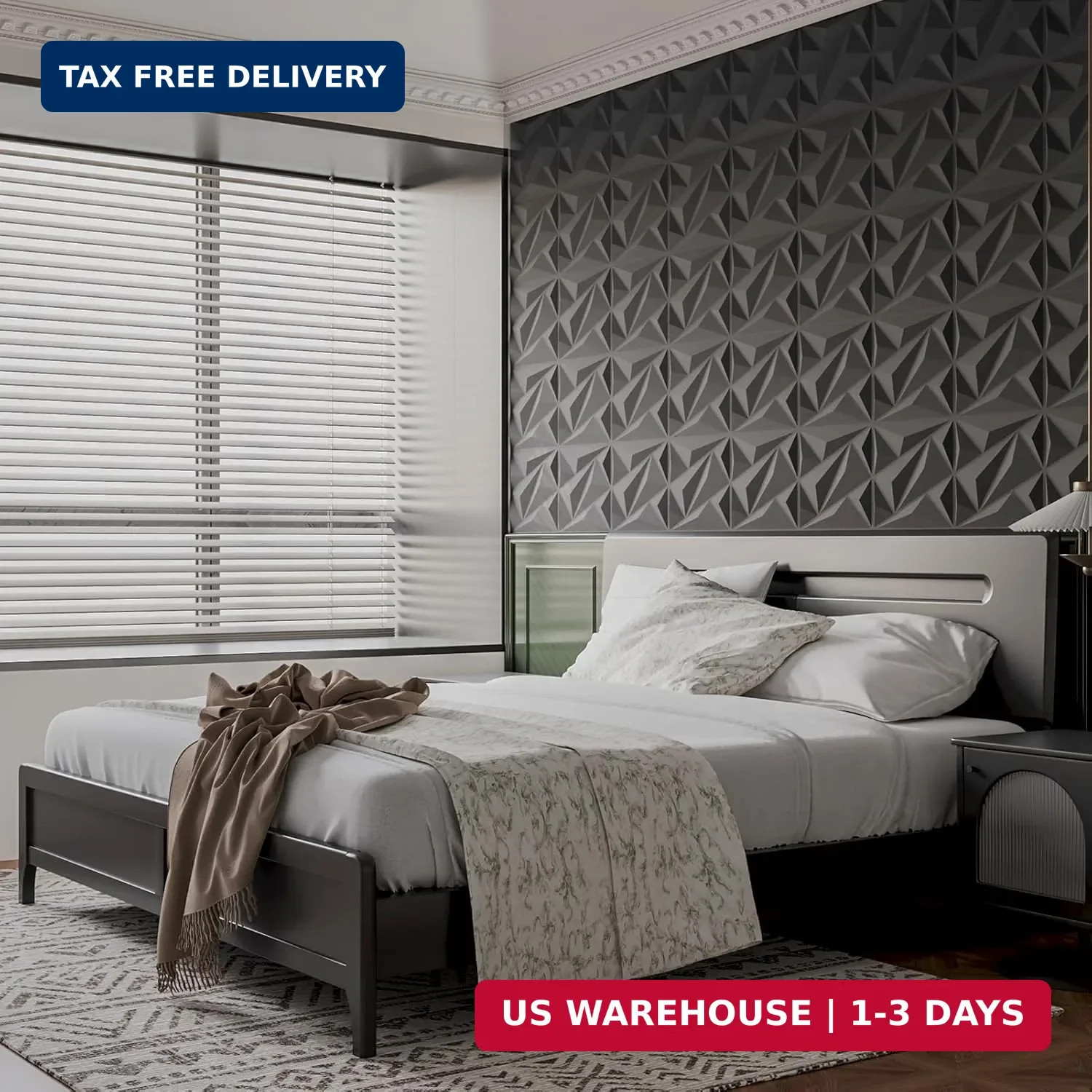 Art3dwallpanels 33 Pack 3D Wall Panels Diamond, Black, 12"x12" | PVC Accent Wa