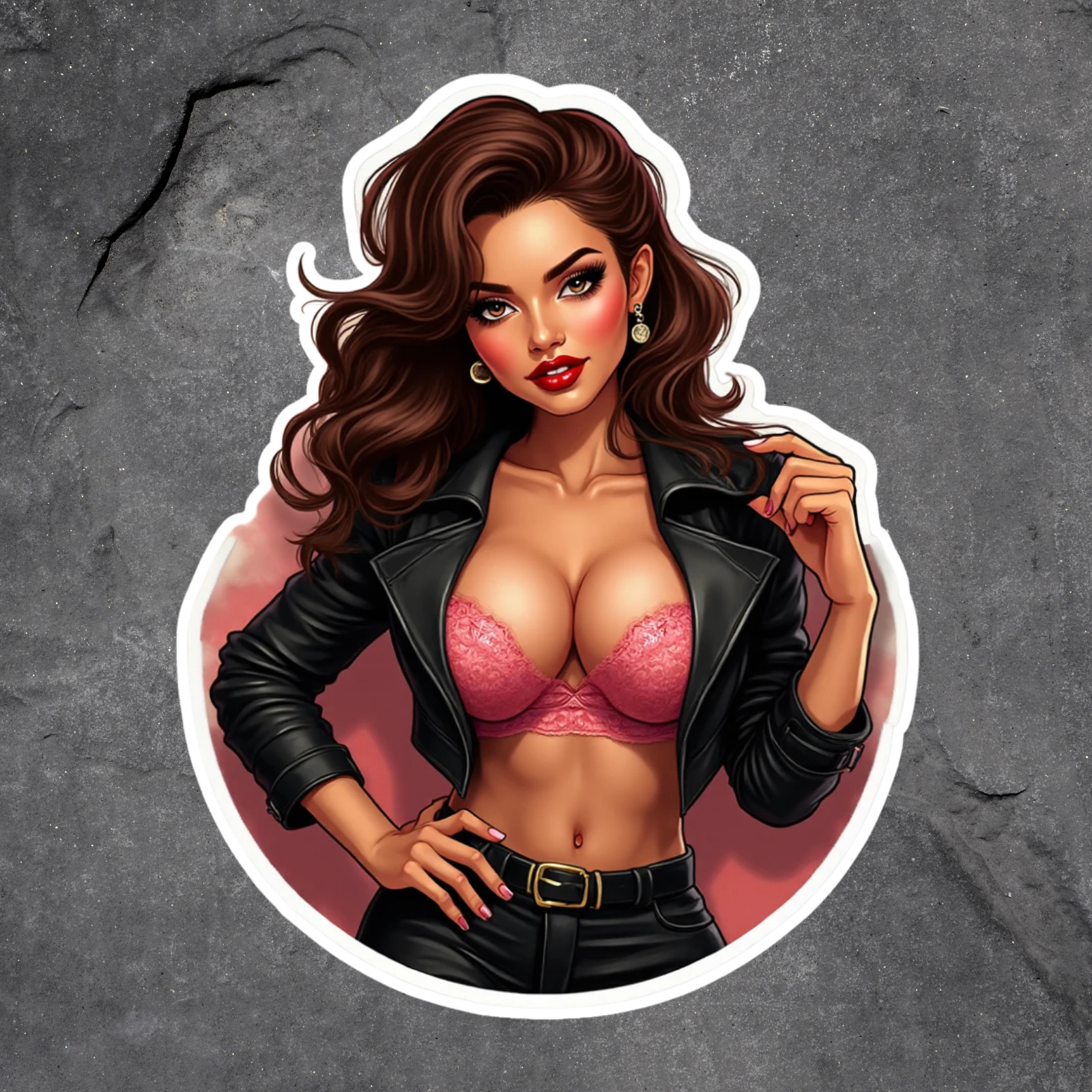 Pinup Girl Sticker Vinyl Decal Brunette Lingerie Pink Bra Sexy Wall Decor