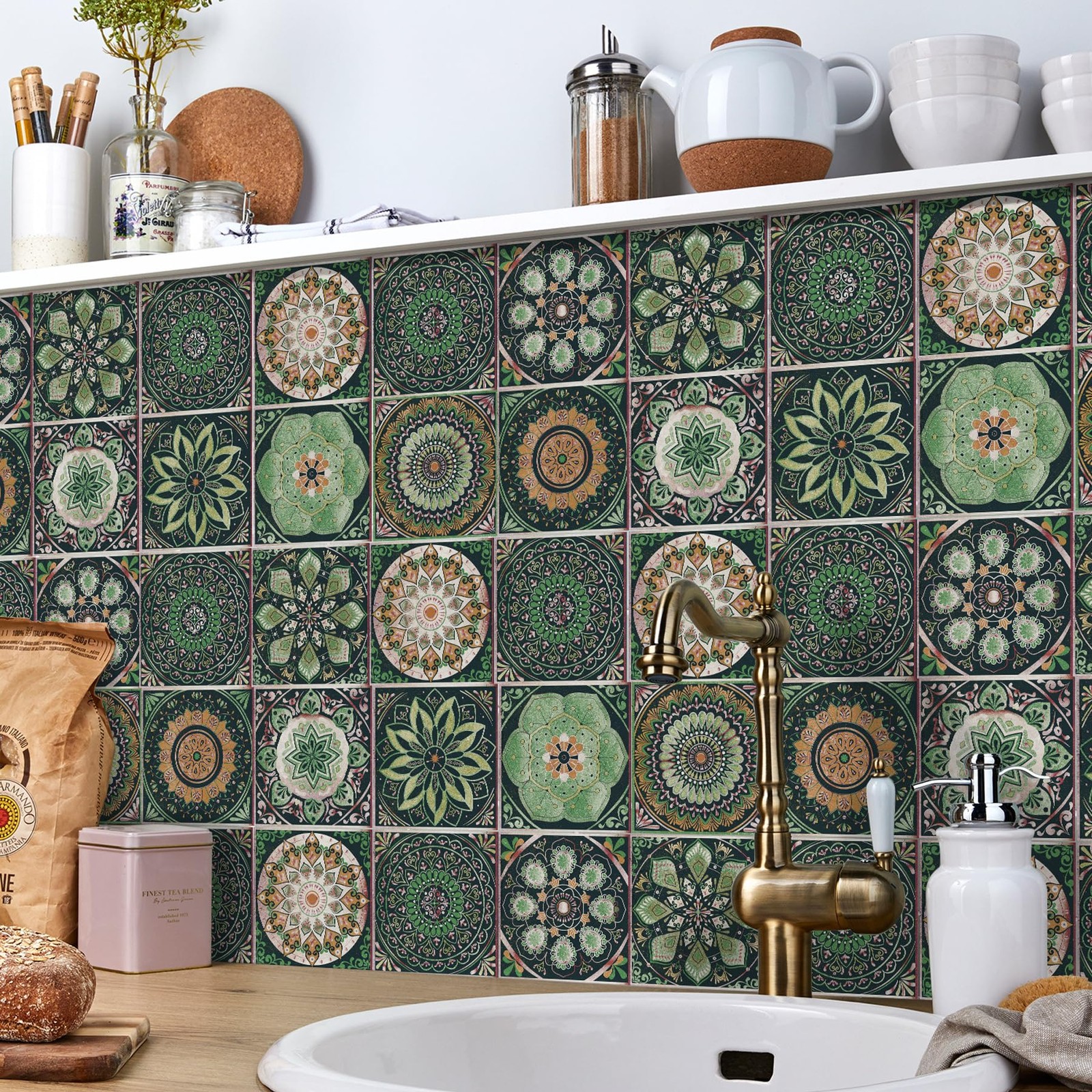 24Pcs Tile Stickers 5.9×5.9 Inch Mandala Style Tile Stickers, Peel and StickT…