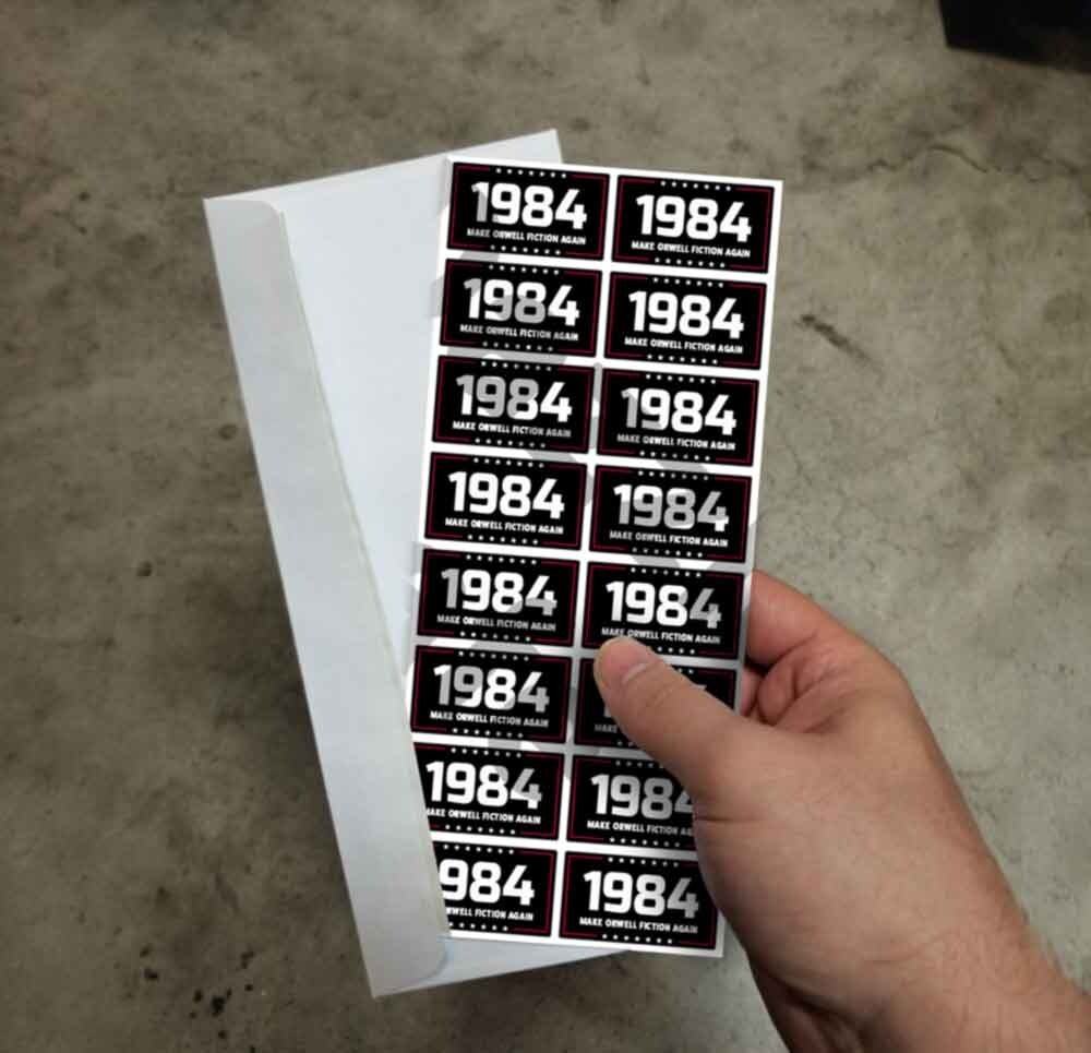 1984 Stickers Sheets Make Orwell Fiction Again – BLACK 2024 Bulk 16 MINI Decals
