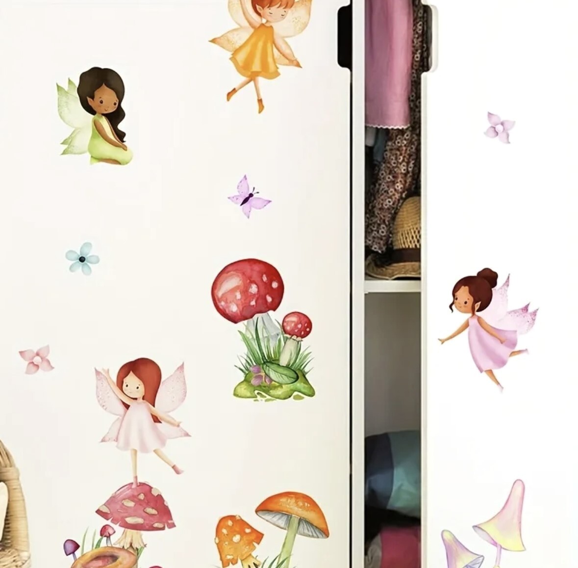 Children's Removable Wall Decals Magical Colorful Woodland Fairies Toadstools