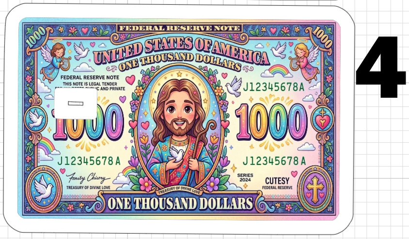 1000 Dollar Cutesy Jesus Bill Gift Credit Debit ATM Card Skin Sticker God Love $