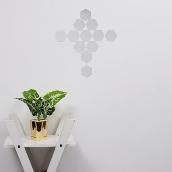 Hexagon 12 Silver 3" MIRROR STICKERS Acrylic WALL DECALS Dorm Rooms Decorations