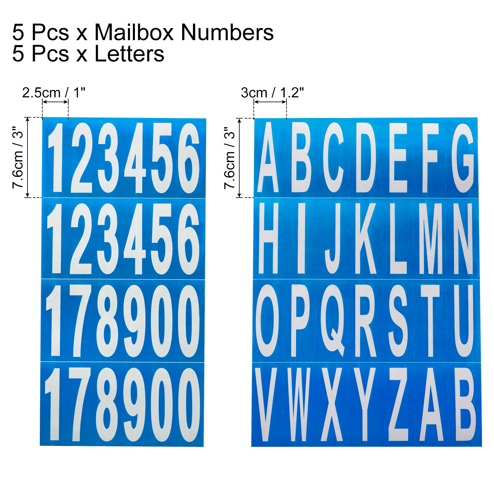 10 Sheets Mailbox Numbers and Letters for Indoor/Outdoor Decals White in Blue