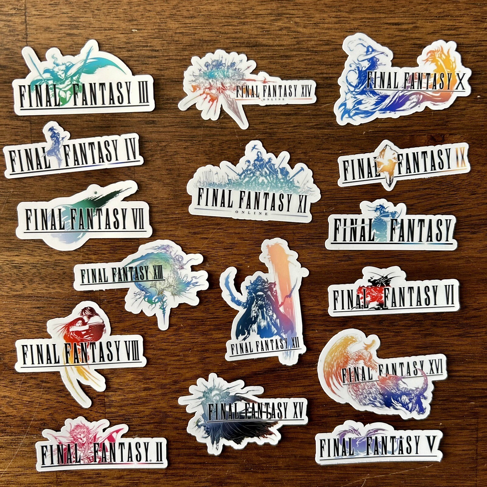 Final Fantasy Logo Stickers – Set of 16 – White, Holographic or Clear – FFVII