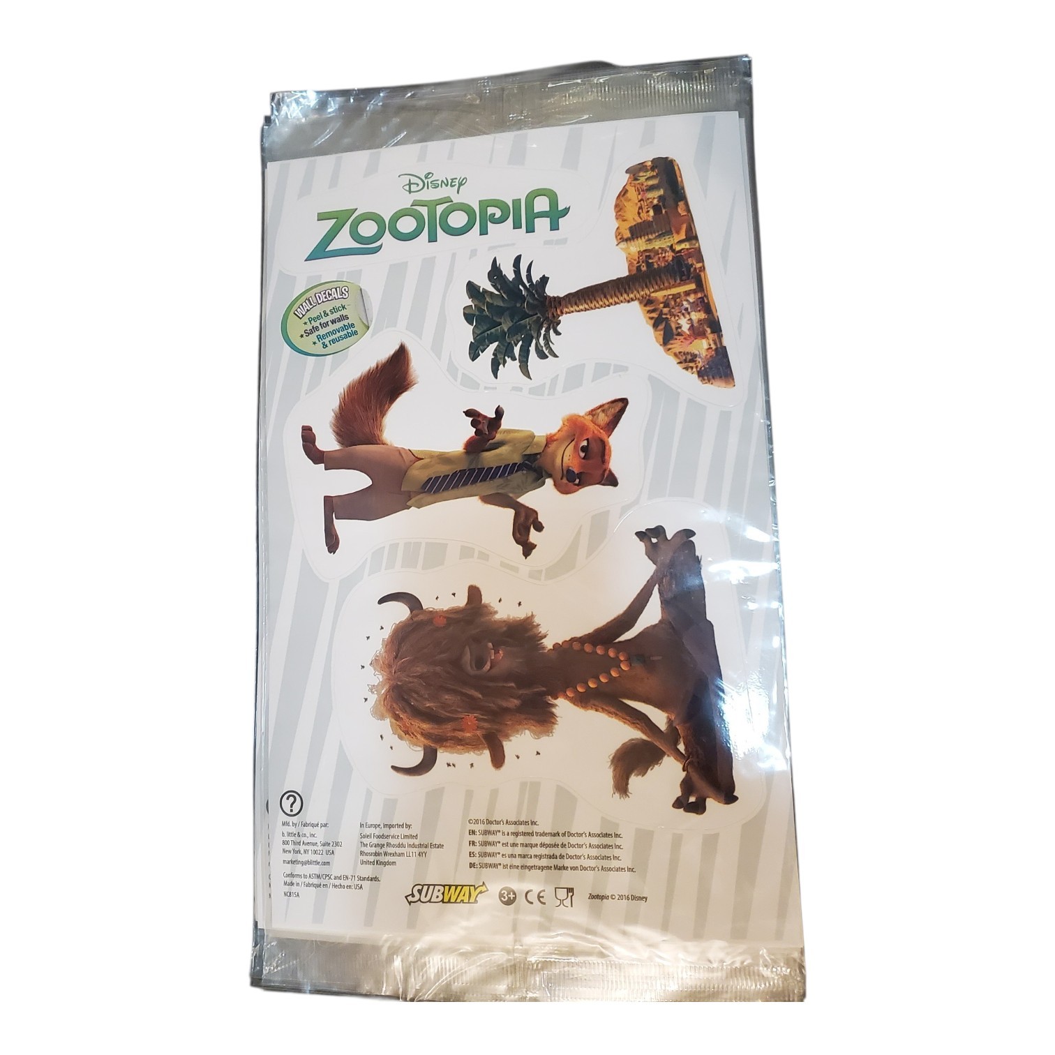 Subway 2016 Zootopia Wall Decals Disney – Sealed Stickers – Nick Wilde, Yax