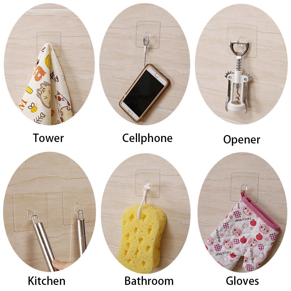 Hawsam 8PCS Clear Adhesive Sticky Wall Hooks,No Drilling Strong Waterproof St…
