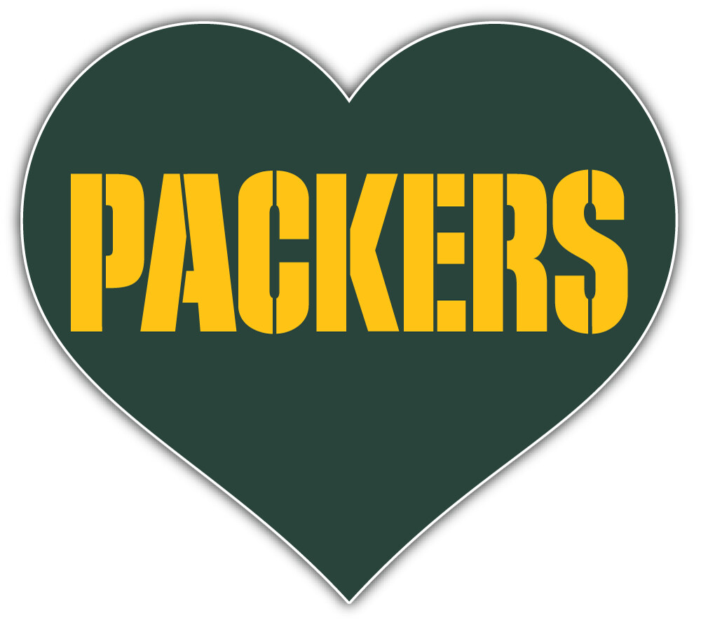 Green Bay Packers Heart NFL Football Car Bumper Sticker Decal "SIZES"