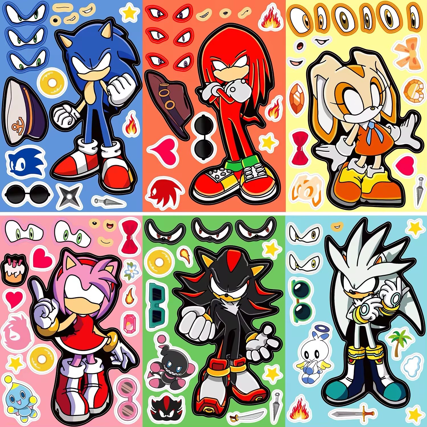 Sonic the Hedgehog – 8 Character Sticker Sheet Pack – Shadow, Tails, Knuckles..