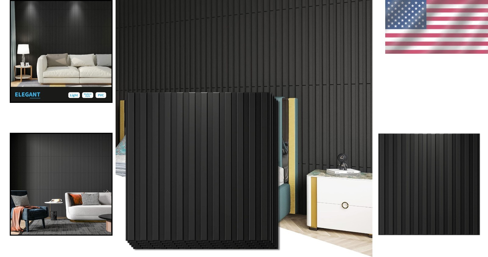 3D Fluted Wall Tiles – Black, 12-Piece Set, 32 Sq.Ft.
