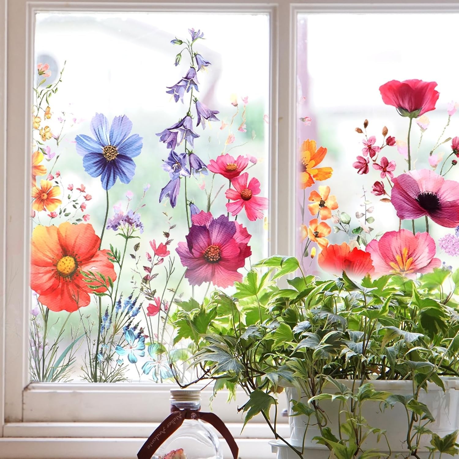 Flower Window Sticker, Double Sided Wildflower Grass Wall Decals Flower Windo…