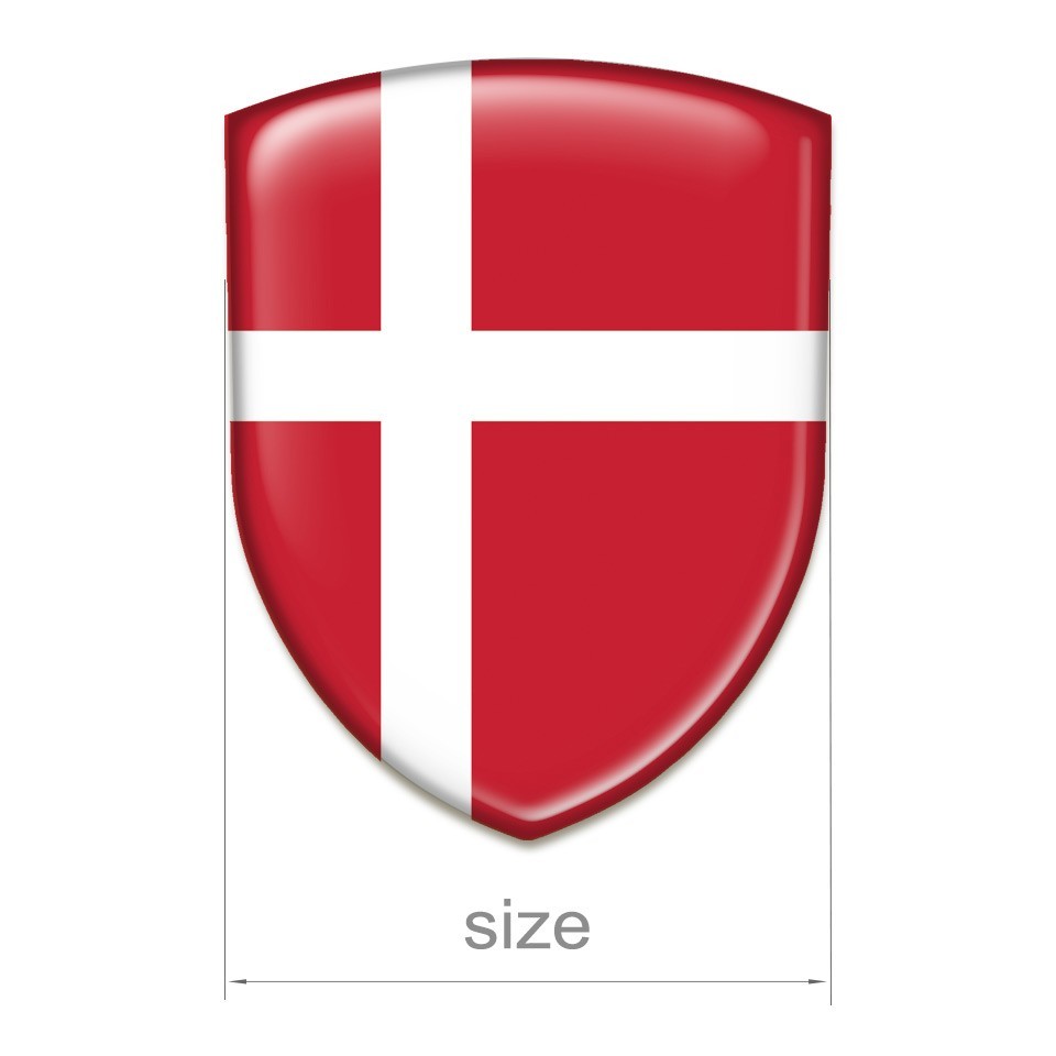 Denmark Flag Dome Shield Sticker 3D Resin Decal Round Glossy Multiple Sizes