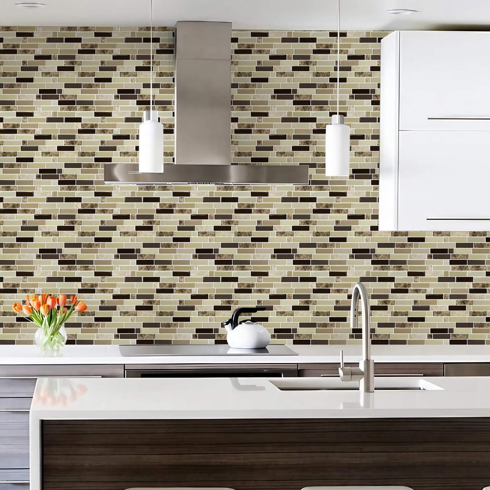 12" x 12" Peel and Stick Self Adhesive Kitchen Backsplash, Stick On Tile Back…