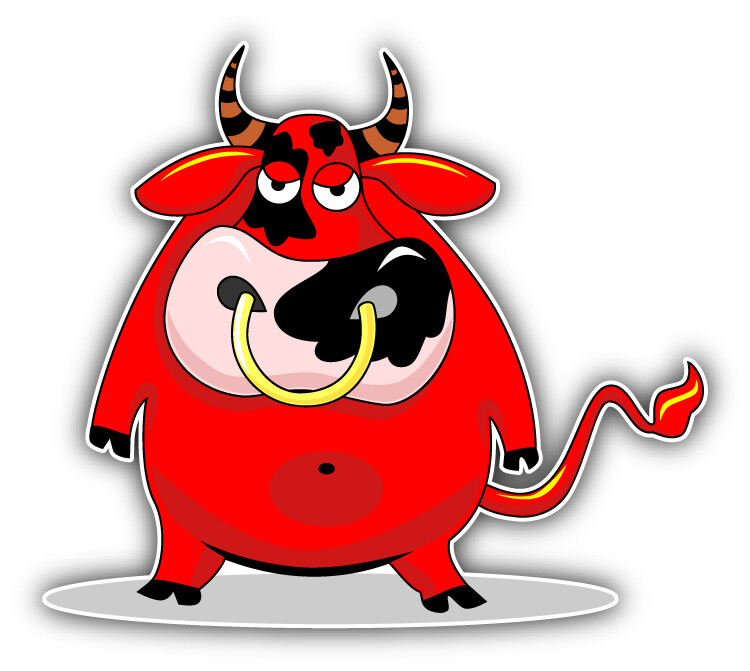 Funny Red Bull Cartoon Car Bumper Sticker Decal