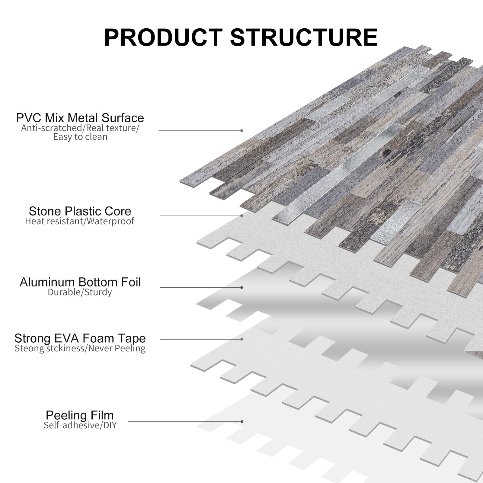 10-Peel and Stick Backsplash, Distressed Wood with Metal Silver Adhesive Wall…